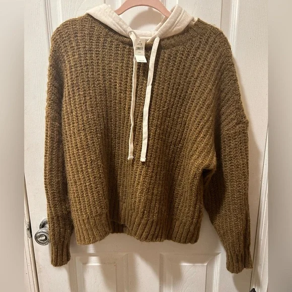 Aerie offline nwt cotton hood brown soft fuzzy sweater Small - Picture 10 of 10